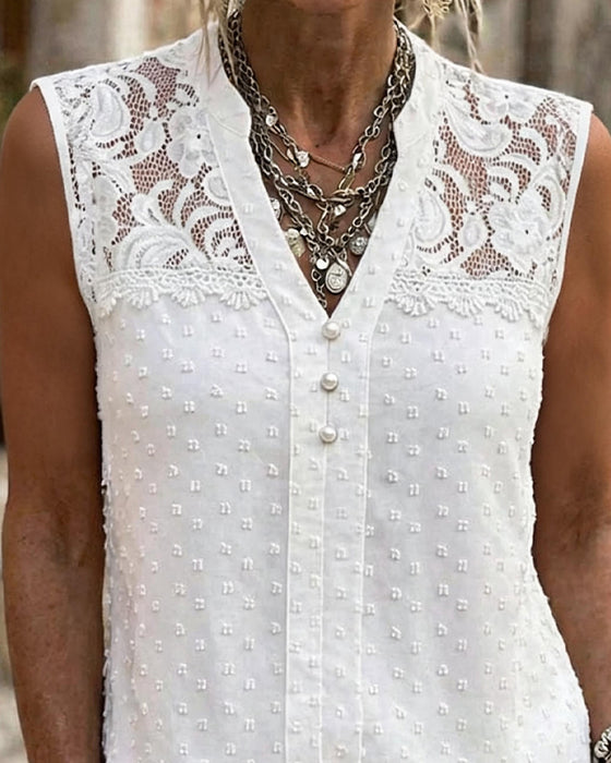 Lace Jacquard Sleeveless Tank Top