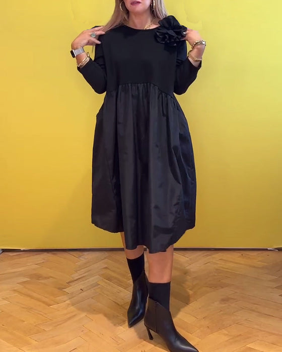 Round neck solid color casual dress
