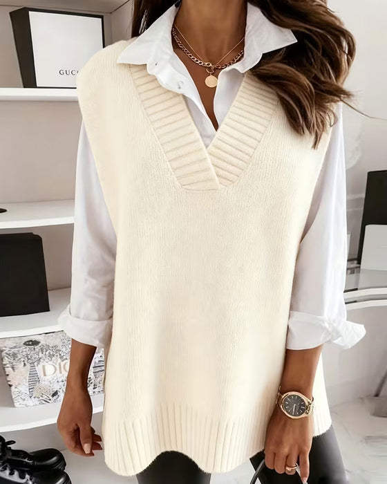 V-Neck Solid Sleeveless Vest Pullover