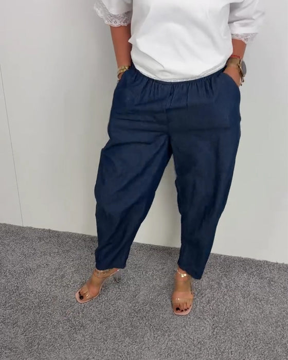 Stylish Pocket Denim Long Pants
