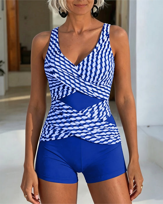 Geometric Print Crisscross Design Tankini