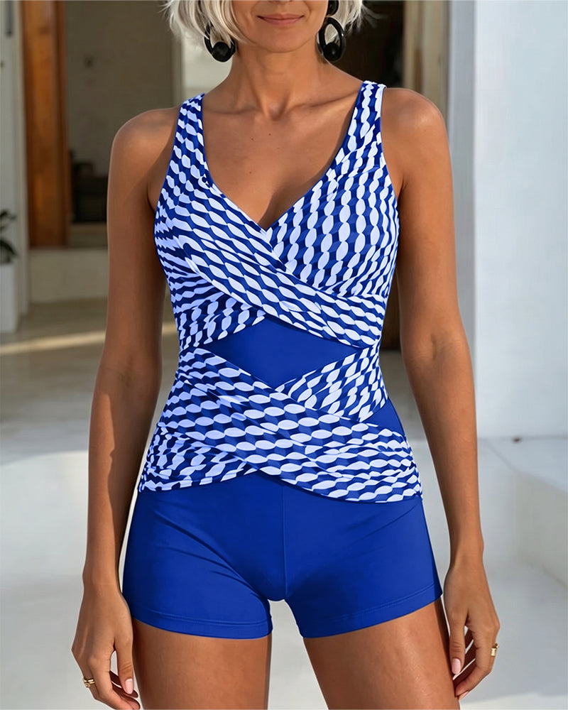 Geometric Print Crisscross Design Tankini