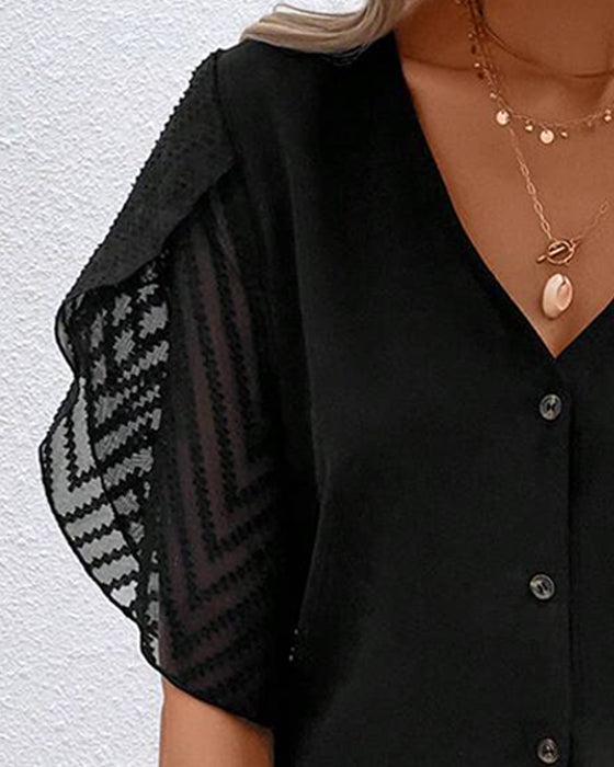 Stylish V-Neck Button Casual Blouse