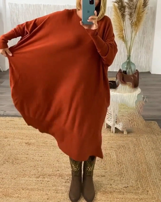 Solid color bat sleeve sweater dress