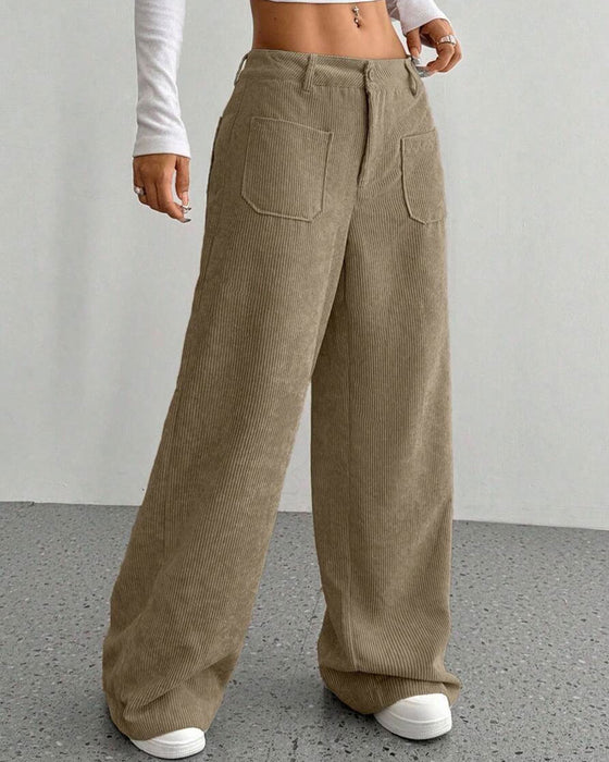 Front Back Pocket Solid Straight Leg Long Pant
