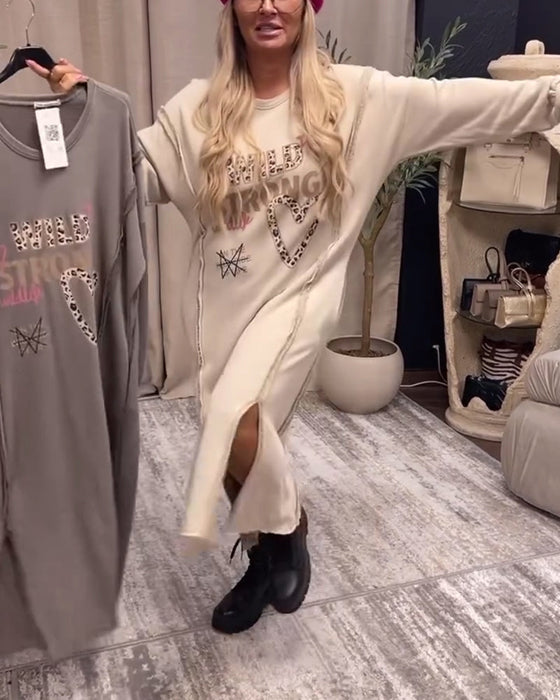 Long sleeve printed loose dress