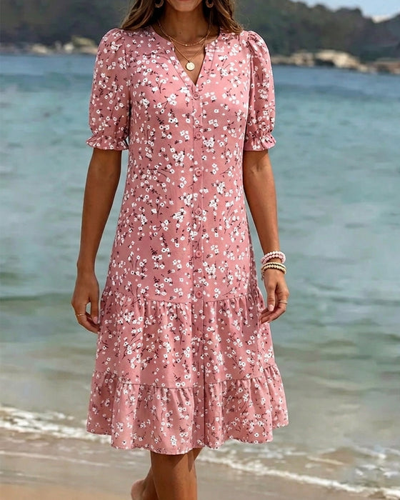 Floral V-Neck Tiered Dress