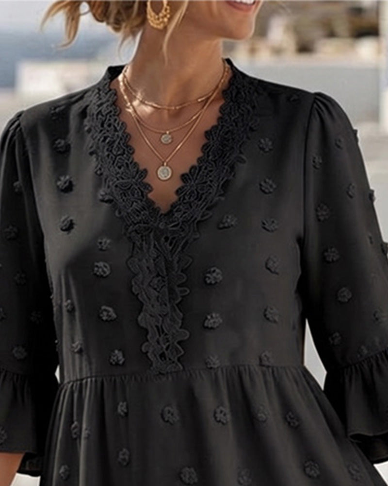 V-Neck Lace Patchwork Dress