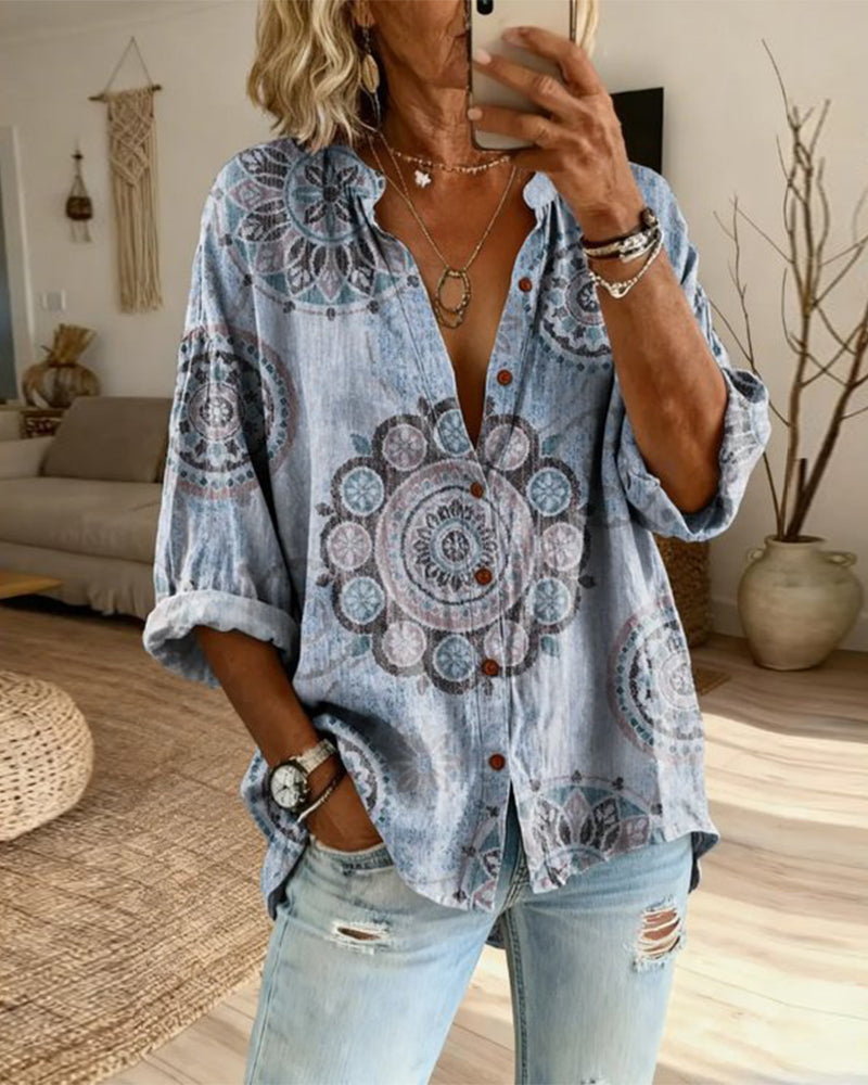 Mandala Pattern Drop Shoulder Sleeve Shirt