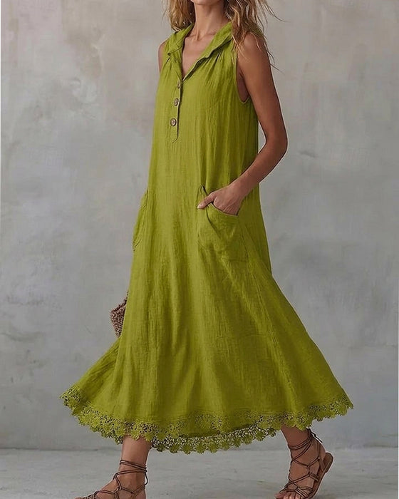 Hooded Sleeveless Lace Patchwork Dress