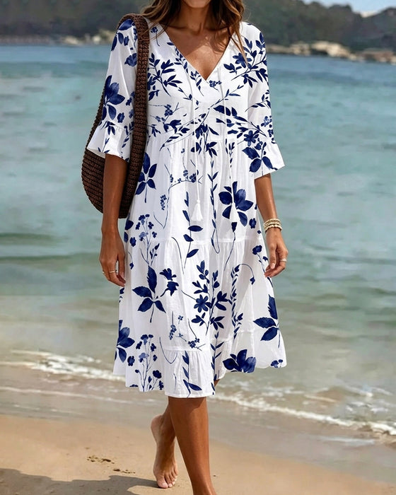 Strappy V-Neck Ruffle Dress