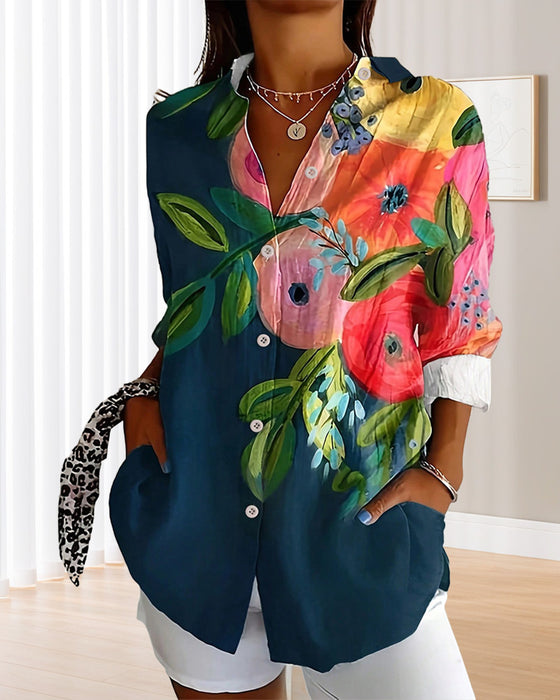 Printed Stand Collar Blouse