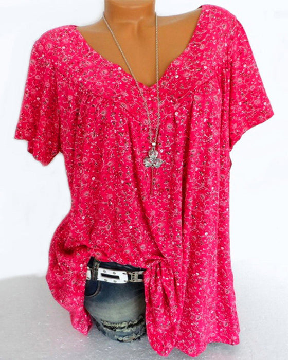 V-neck loose short-sleeved t-shirt