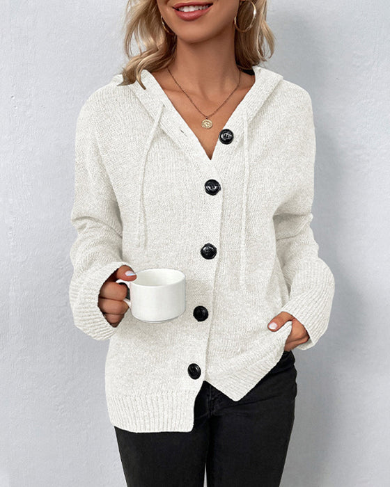 Lace-up hooded cardigan