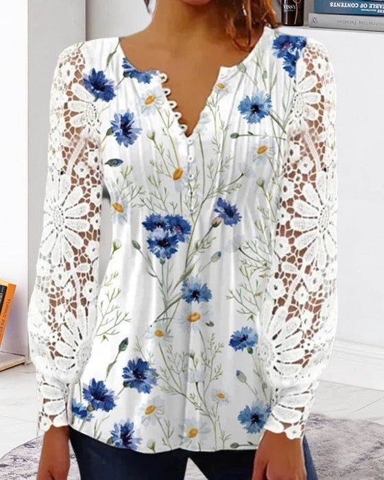 Floral pattern v-neck lace top