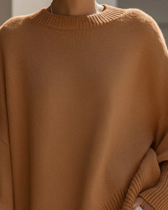 Round Neck Loose Mid-Length Pullover
