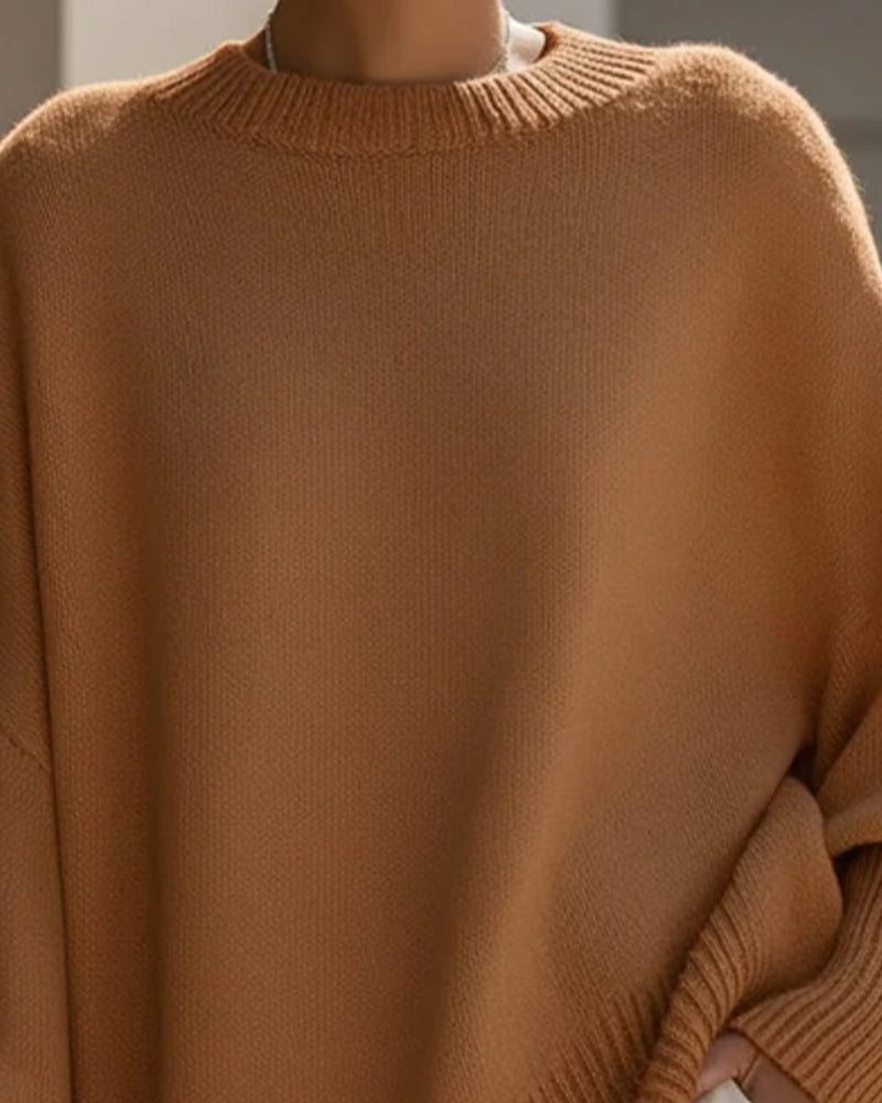 Round Neck Loose Mid-Length Pullover