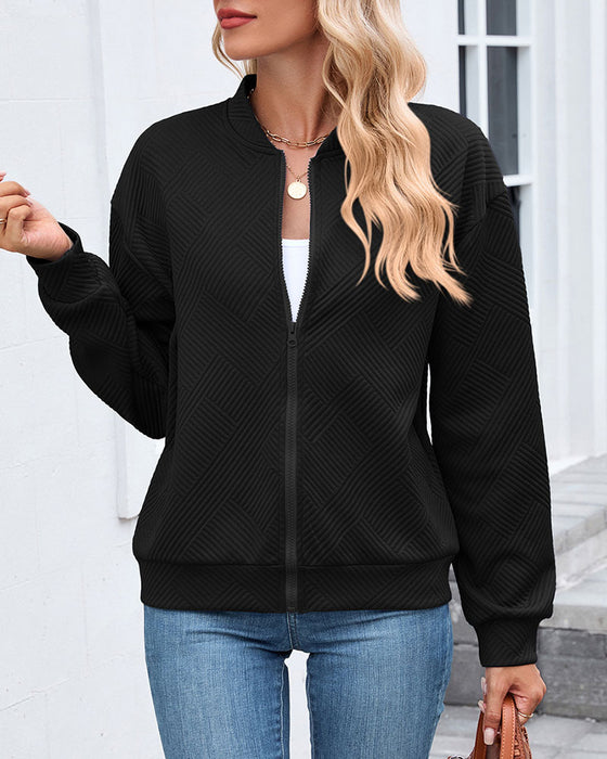 Solid Baseball Neck Long Sleeve Coat