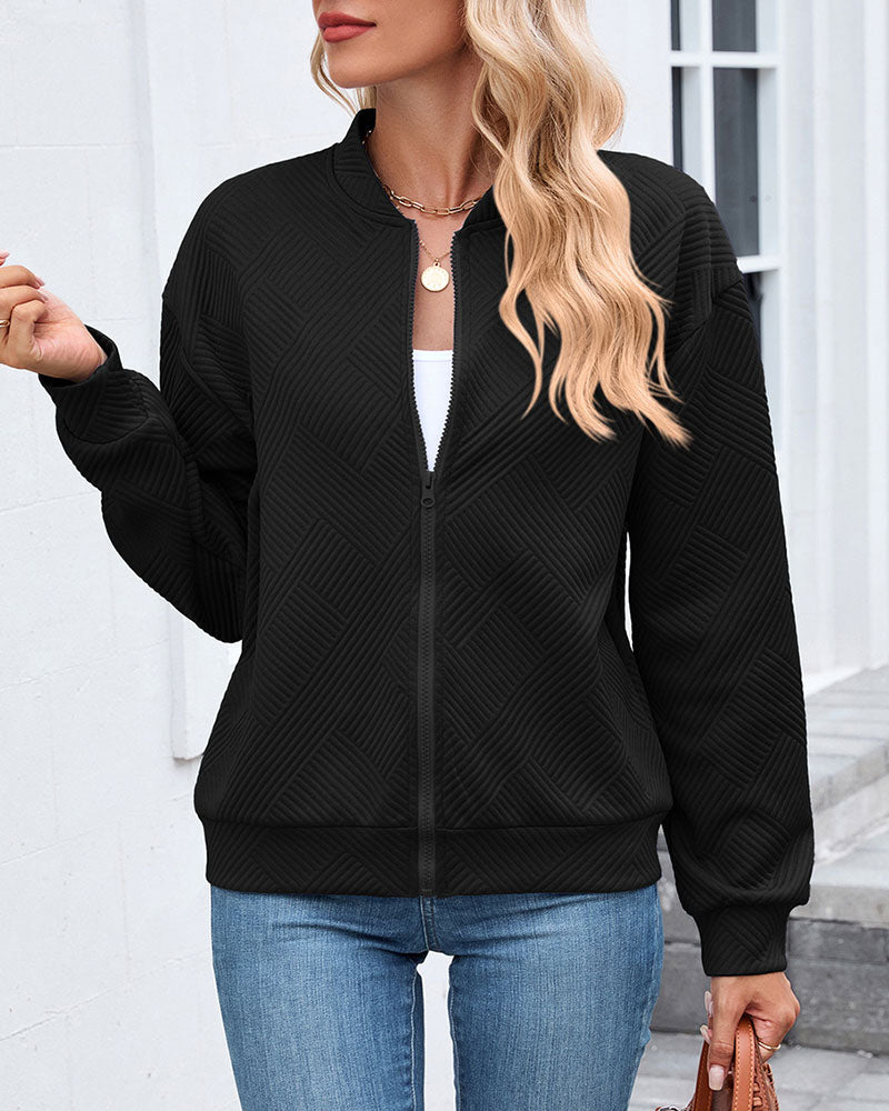 Solid Baseball Neck Long Sleeve Coat
