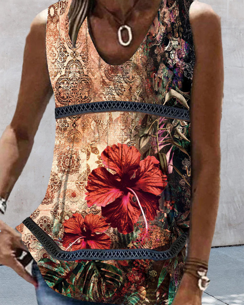 Floral and Paisley Print Tank Top