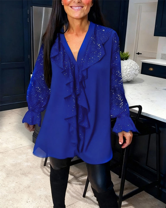 Solid Color Ruffled Loose Blouses