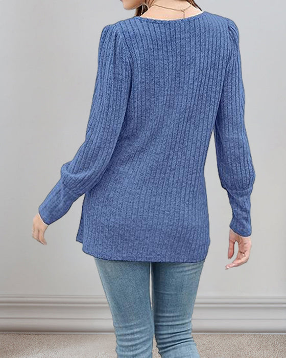Button-Down Top with Square Neck and Puff Sleeve