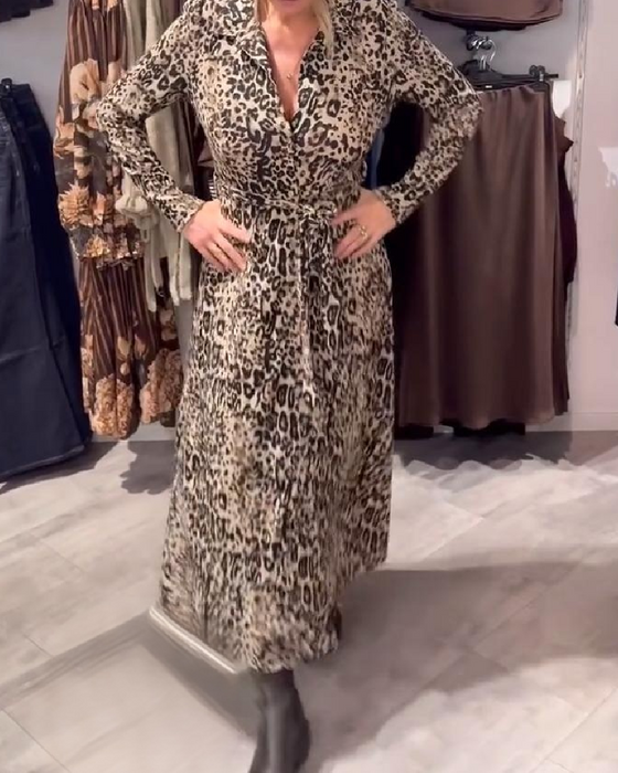 Leopard Print Fitted Waist Dress