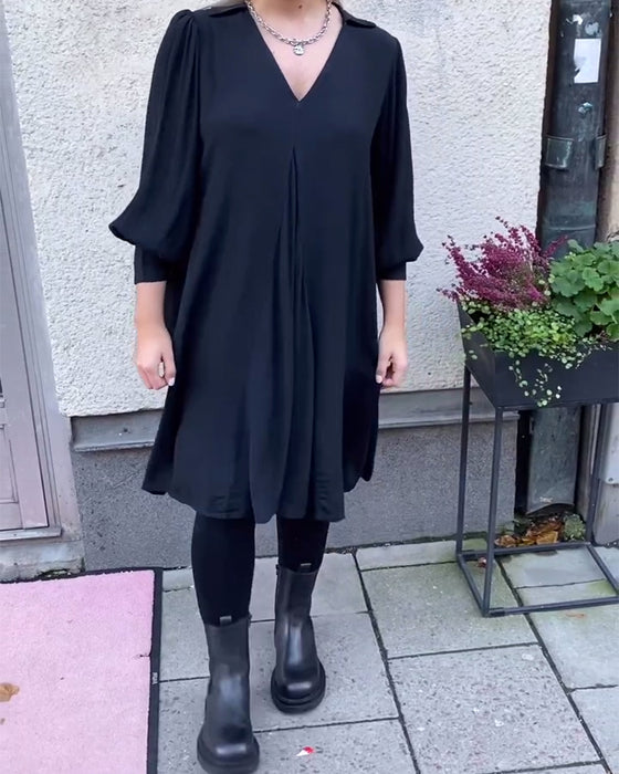 V-Neck Fashionable Lantern Sleeve Dress