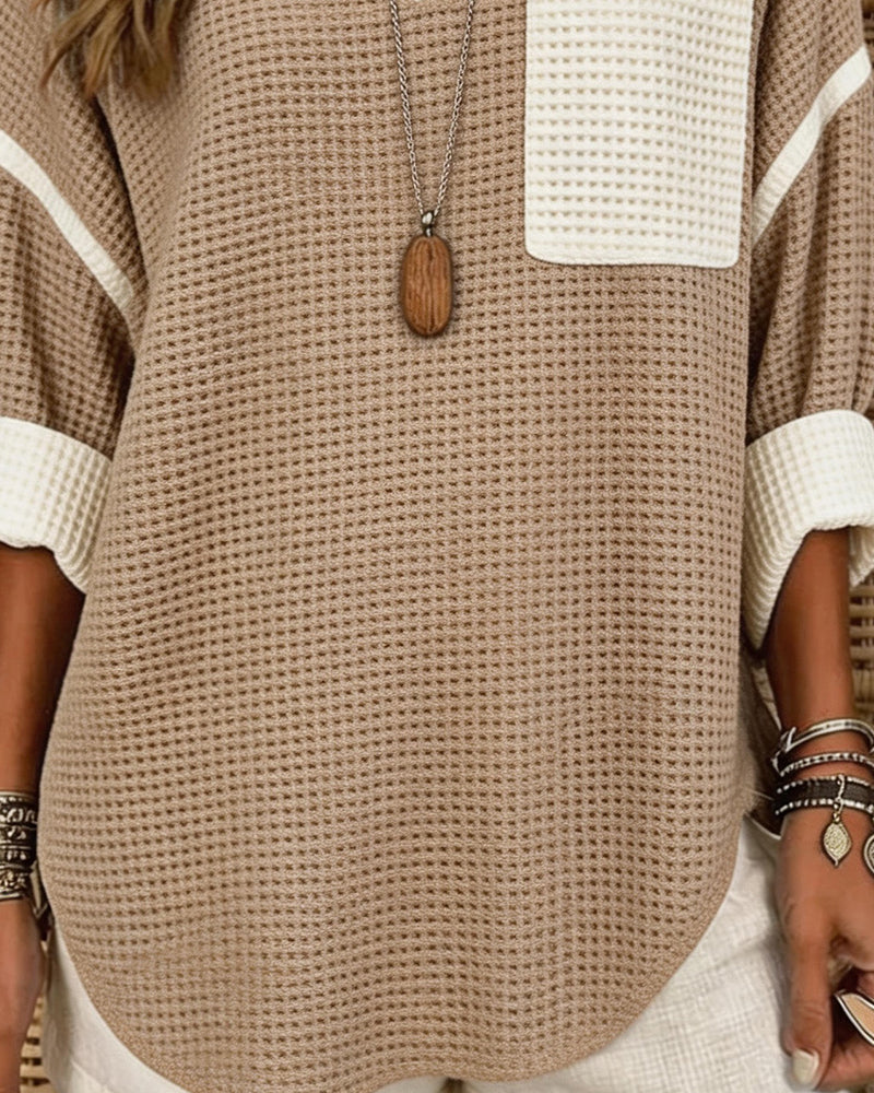 V-Neck Colorblock Loose Top