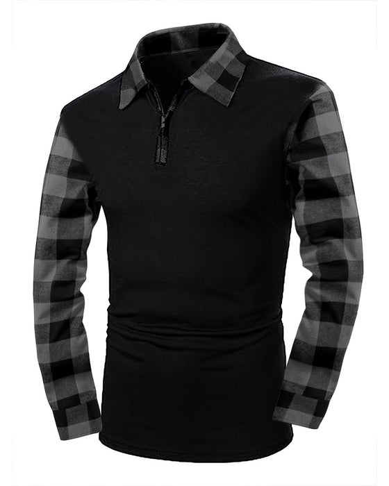 Half-Zip Plaid Spliced Top