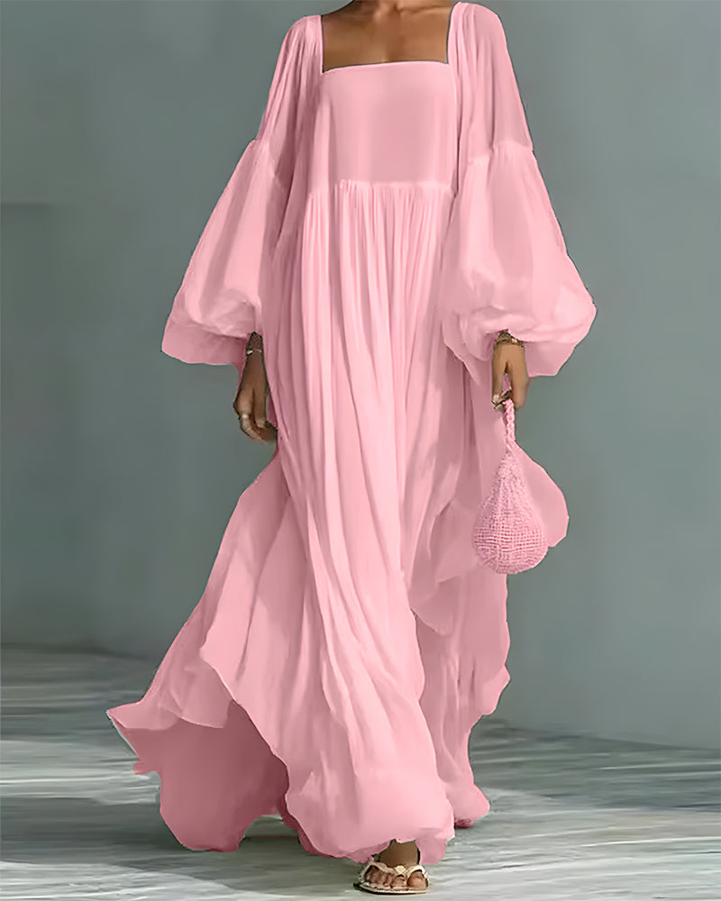 Square Neck Puff Sleeve Fairy Maxi Dress