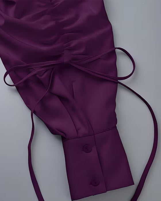 Tie Ruched Button Front Loose Shirt