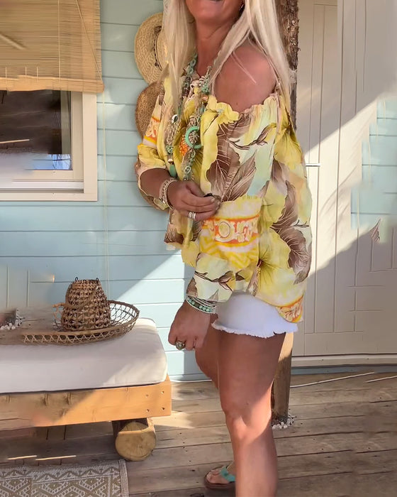 Off-Shoulder Resort Print Blouse