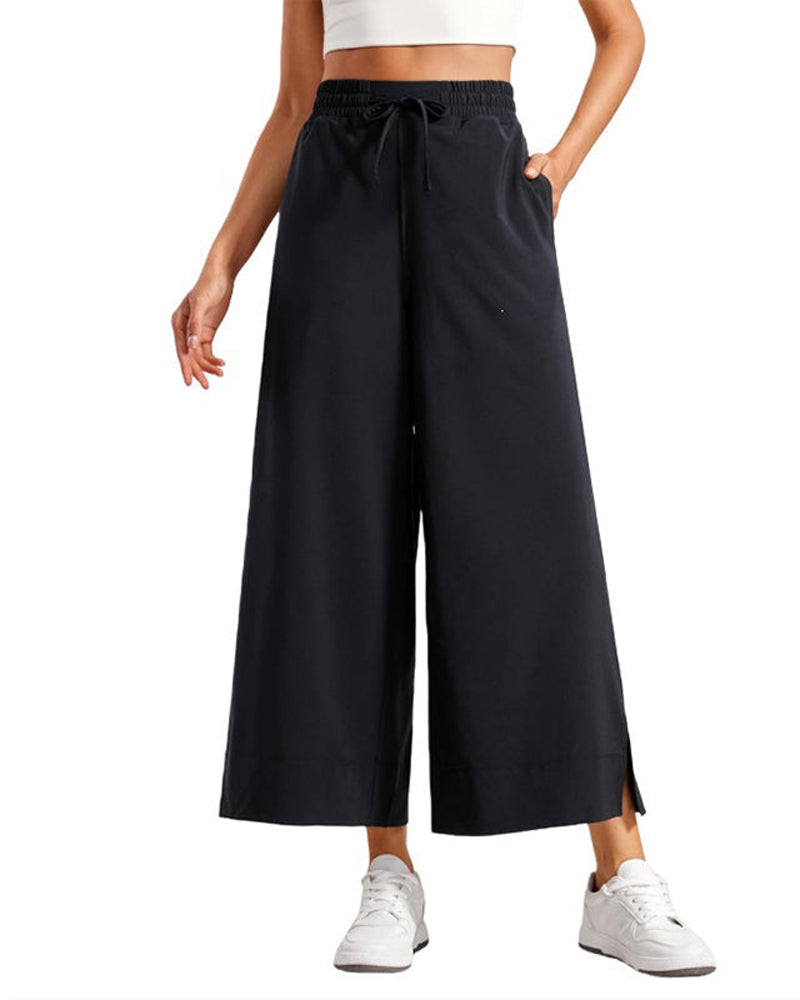 High-Waist Wide-Leg with Side Slit Pants
