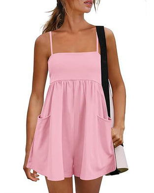 Solid Color Suspenders Wide Leg Jumpsuit