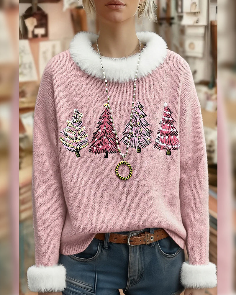 Fleece Crew Neck Christmas Tree Sweater