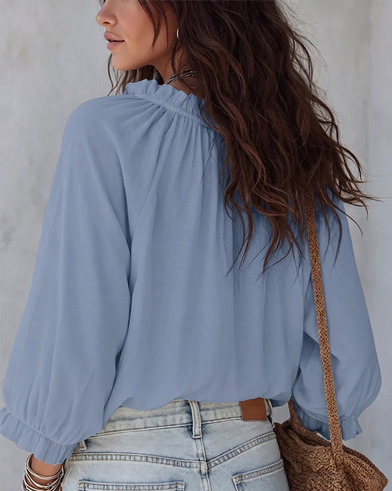 V-neck Lace Up Blouse