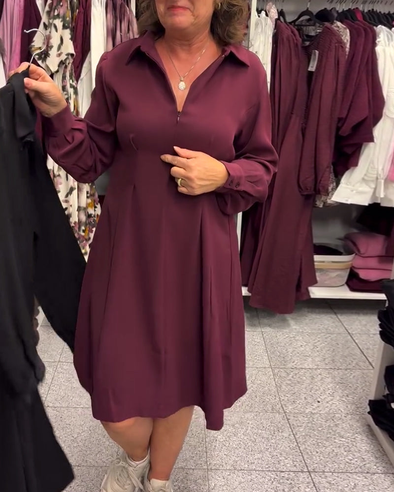 Half-Zip Lapel Swing Dress