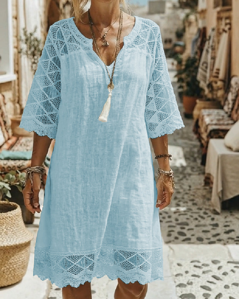 V-Neck Lace Patchwork Casual Dress