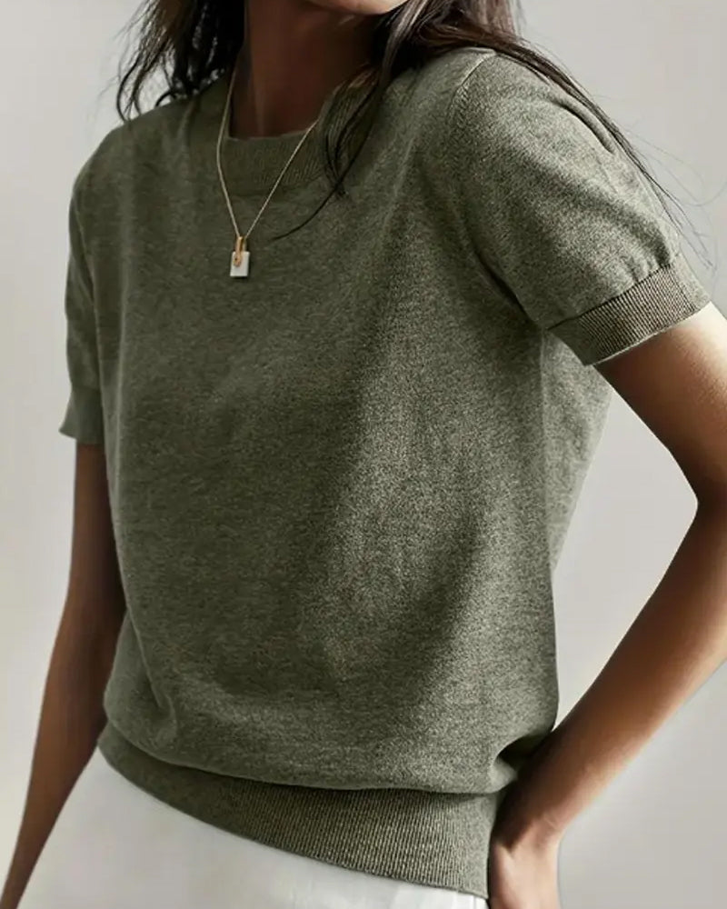 Round Neck Short Sleeve Thin Knit Pullover