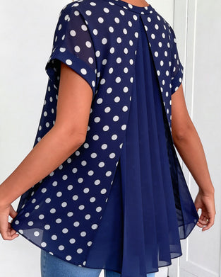 Polka Dot Back Pleated Color Block Blouses