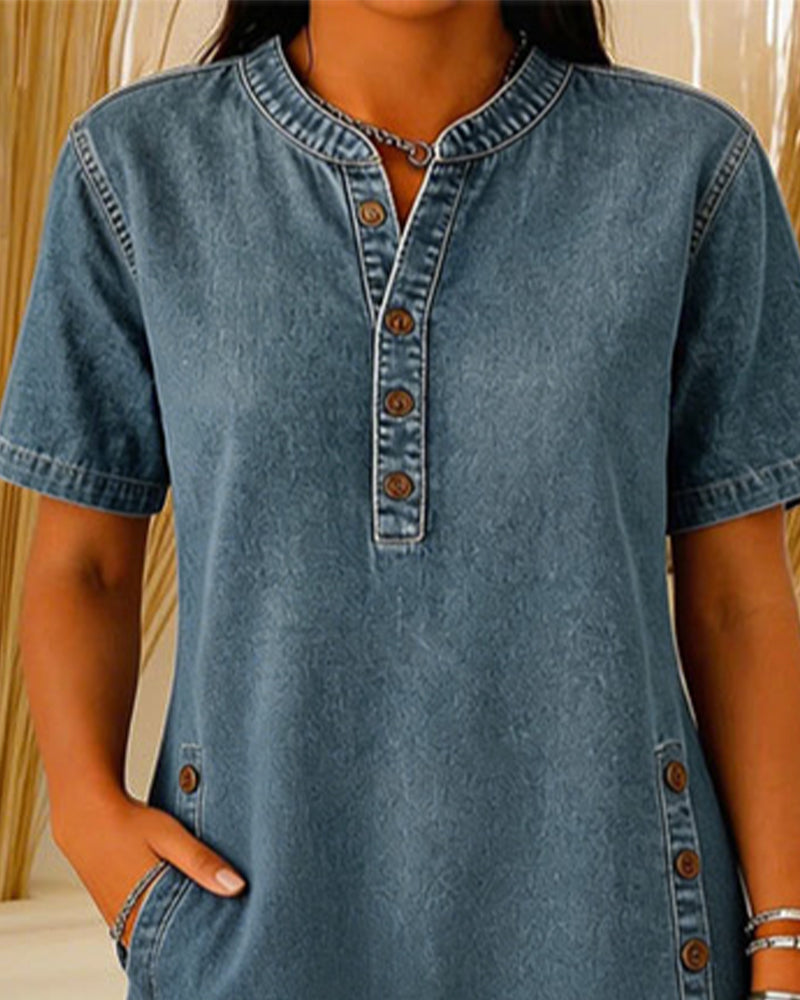 Button-Down Casual Denim Dress