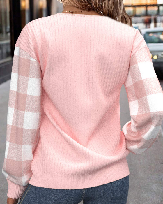 Half-Zip Plaid Patchwork Sweatshirt