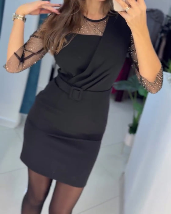 Mesh Hot Rhinestone Slim Fit Hip-Hugging Dress