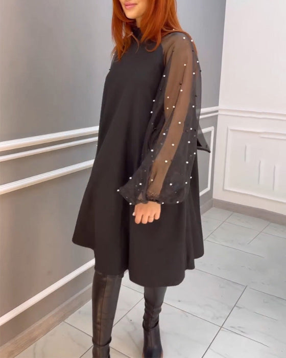 Mesh Loose Dress with High Neck