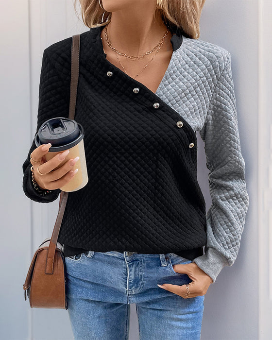 Casual Color-Blocked Long-Sleeved Sweatshirt