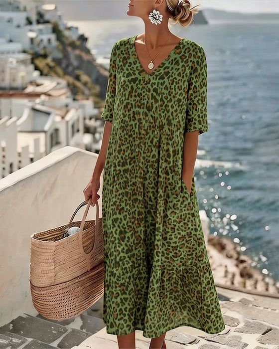 Leopard V-Neck Loose Dresses