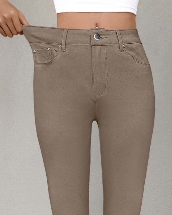Women's Pocket Solid Skinny Casual Pant