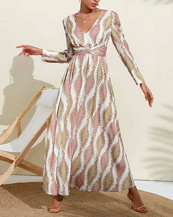 V Neck Long Sleeve Flying Dress