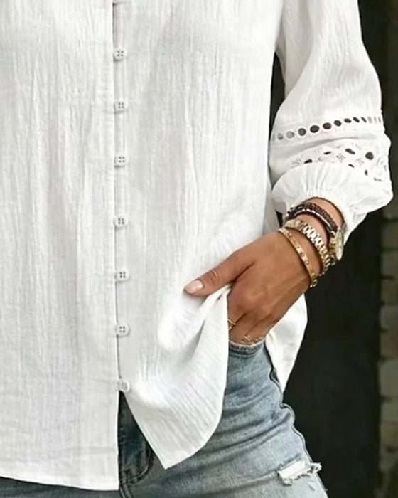 Mandarin Collar Hollow Out Blouse